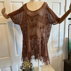 Pullover crochet type lightweight sweater in rusty tones